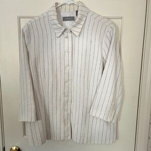Liz Claiborne Four-Button Navy and White Linen Pinstripe Jacket Sz 16W